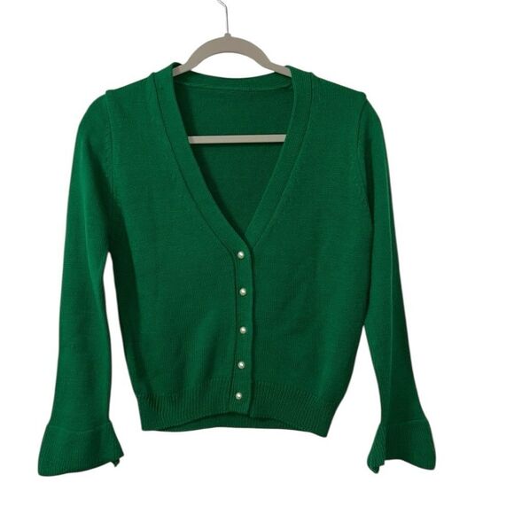 Women’s Green Button Down Cardigan - Picture 3 of 4